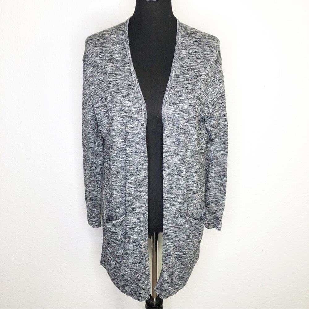 Madewell sweater womens XS NEW black white long open front cardigan classic cozy